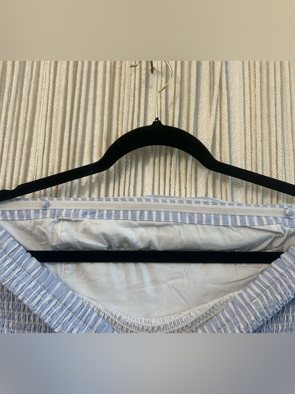 Hollister Blue Stripe Strapless Bubble Hem Romper Dress Smocked Built-In Shorts - Picture 11 of 13
